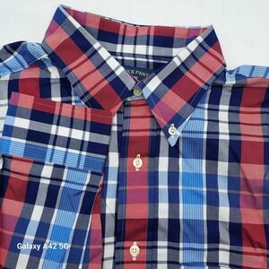 Franks Pants Mens Plaid Button Down Shirt Red Blue White American Made Cotton
